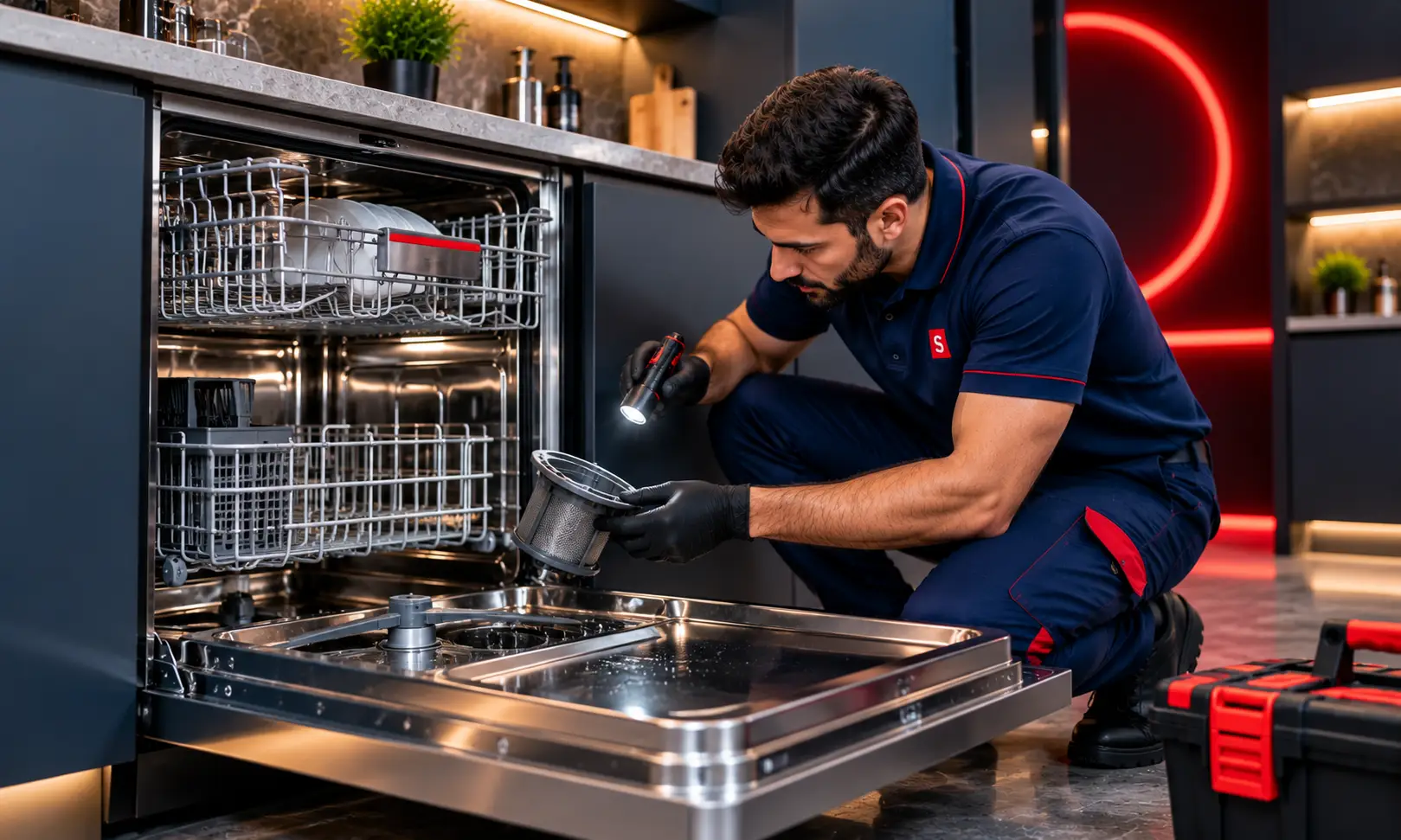 Dishwasher repair in a modern kitchen