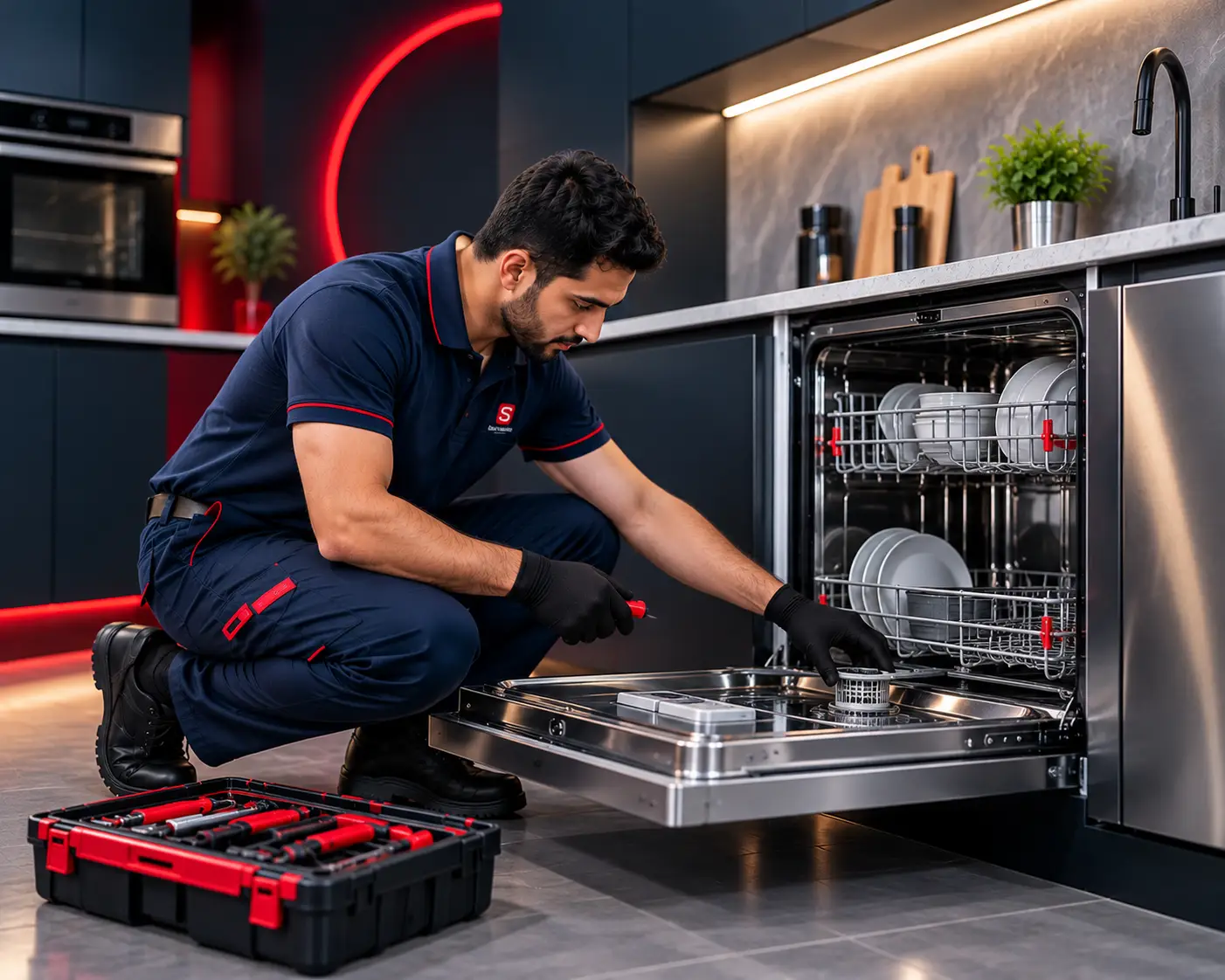 Dishwasher repair in a modern kitchen