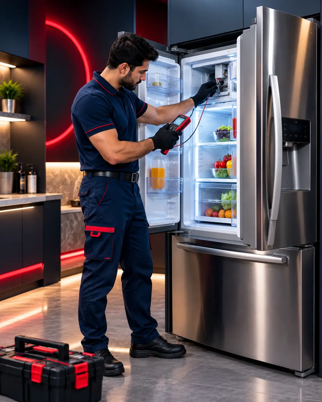 Modern refrigerator repair scene