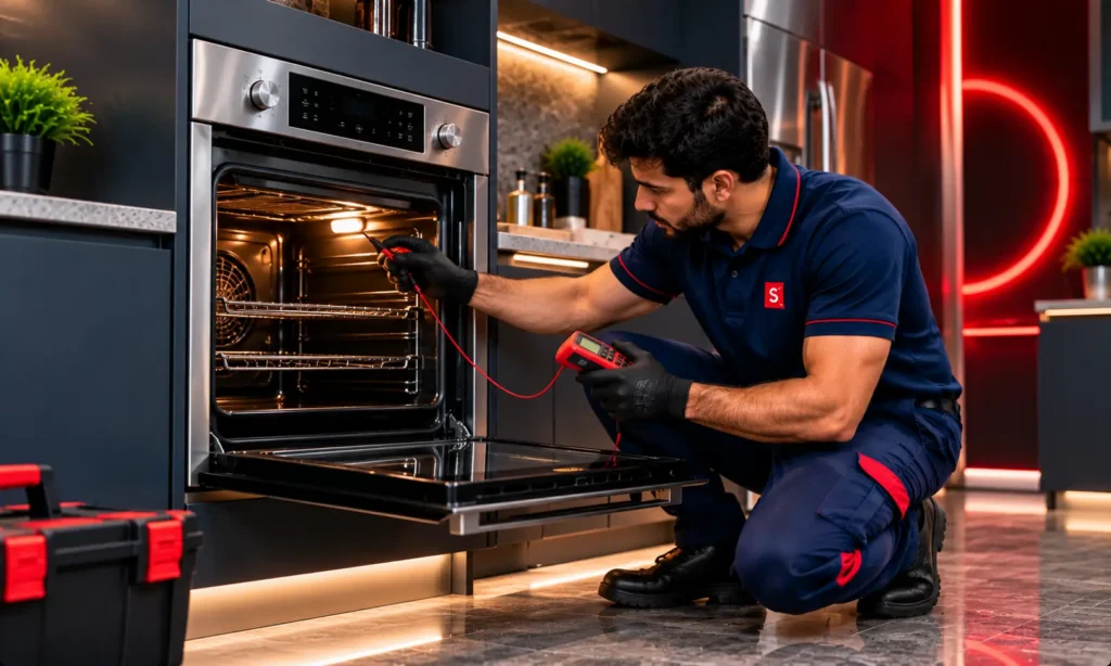 Technician repairing a modern oven
